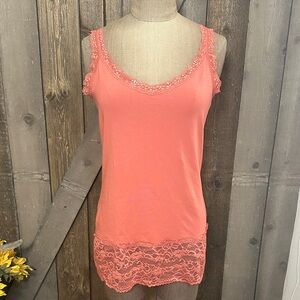 Sundance Y2K Pink Square Neck Lace Trim "Elan Tank", Size M